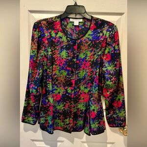 ARGENTI Silk Multi-Color Camo Splatter Print Blouse Jacket Occasion Woman SZ 10